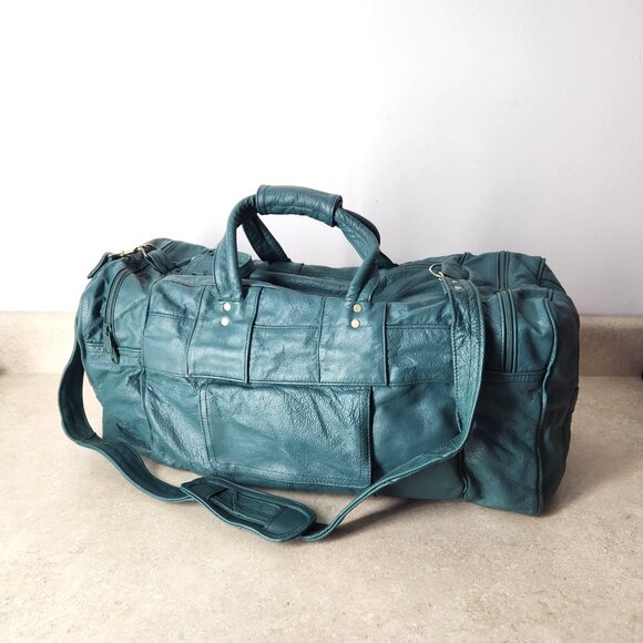 Carroll Goods Top Grain Leather Soft green large Duffle Bag Zip Shoulder strap - Picture 2 of 16